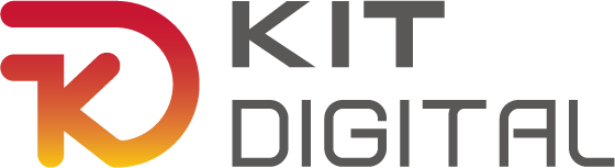 Logotipo de Kit Digital, que representa soluciones tecnológicas y digitales para empresas, con un diseño moderno en tonos rojos y grises.